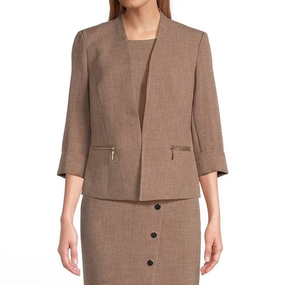 Kasper Women's Long Sleeve Bronzite Blazer/Cardigan with Zipper Pockets Size 12